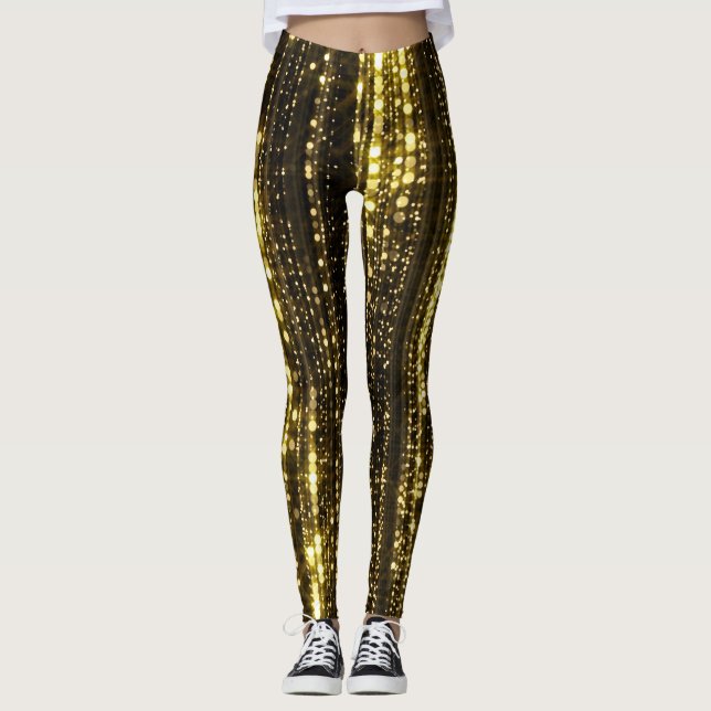 Golden Glitter: Bokeh Particles Background Leggings (Framsida)