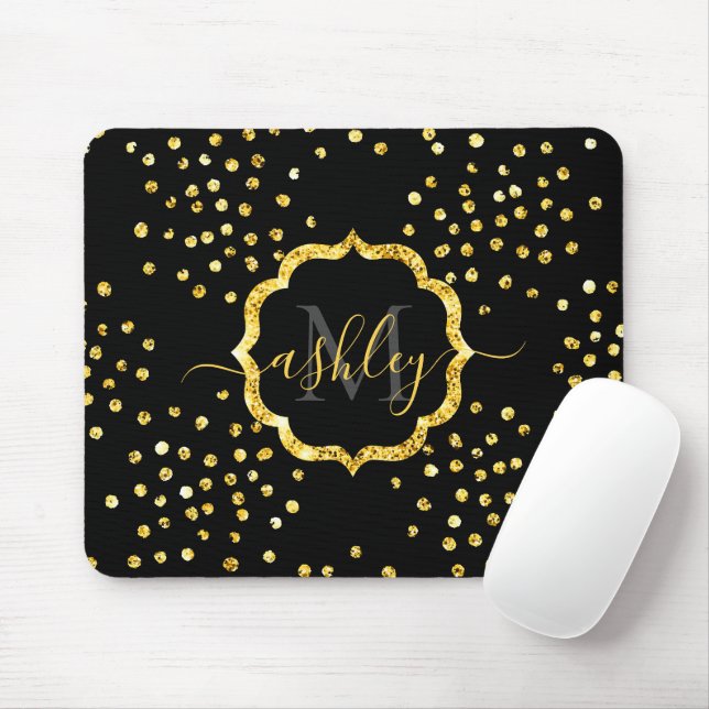 Golden Glitter Dots Monogram Musmatta (Med mus)
