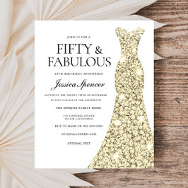 Golden Glitter Dress 50:e födelsedag Inbjudan