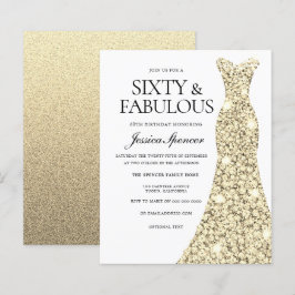 Golden Glitter Dress 60:e födelsedag Inbjudan