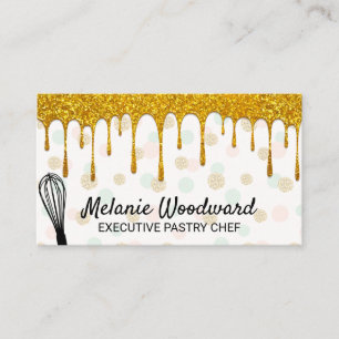 Golden Glitter Drip Polka Dot Mönster och Whisk Visitkort