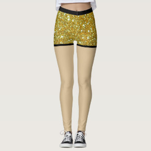 Golden glitter Glam Sparkles Metall Fake kort Leggings
