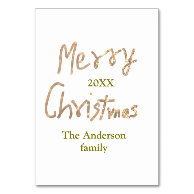 Golden glitter god jul lägger till familj namn år bordsnummer (Framsidan)