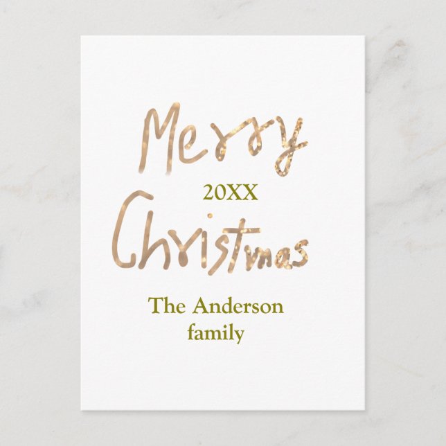 Golden glitter god jul lägger till familj namn år vykort (Framsida)