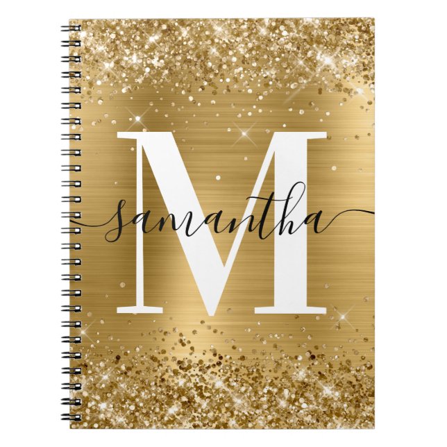 Golden Glitter Gold Foil Namnteckning Monogram Anteckningsbok (Framsidan)