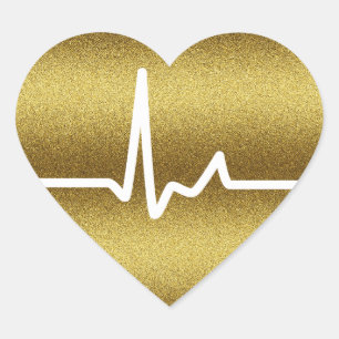 Golden Glitter Heart Beats Hjärtformat Klistermärke
