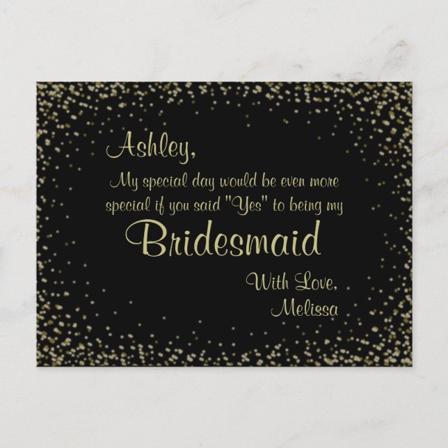 Golden Glitter - kommer du att bli min bridesmaid? Inbjudan Vykort (Framsida)