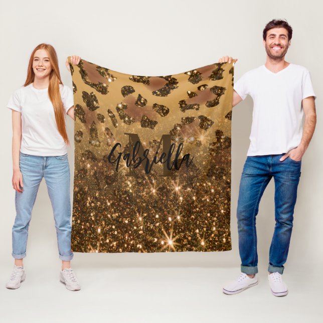 Golden Glitter Leopard Skriv ut Fleecefilt (På plats)