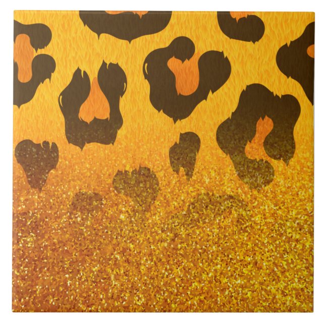 Golden Glitter Leopard Skriv ut Kakelplatta (Framsidan)