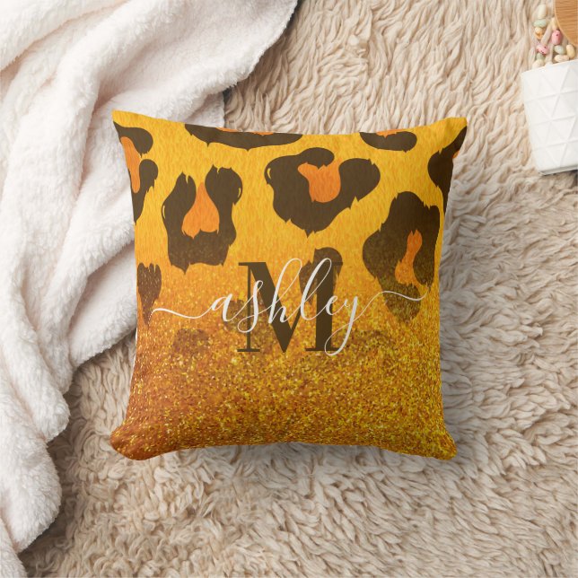 Golden Glitter Leopard Skriv ut Kudde (Filt)