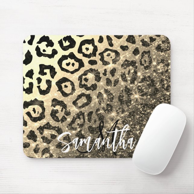 Golden Glitter Leopard Skriv ut Musmatta (Med mus)