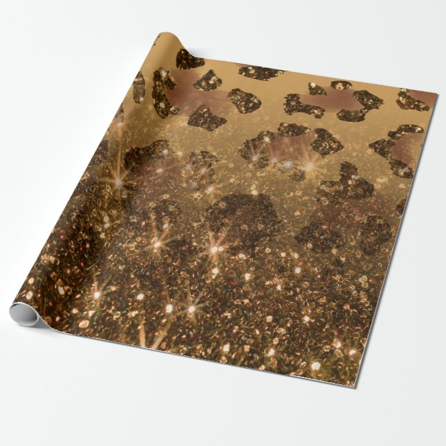 Golden Glitter Leopard Skriv ut Presentpapper (Utrullad)