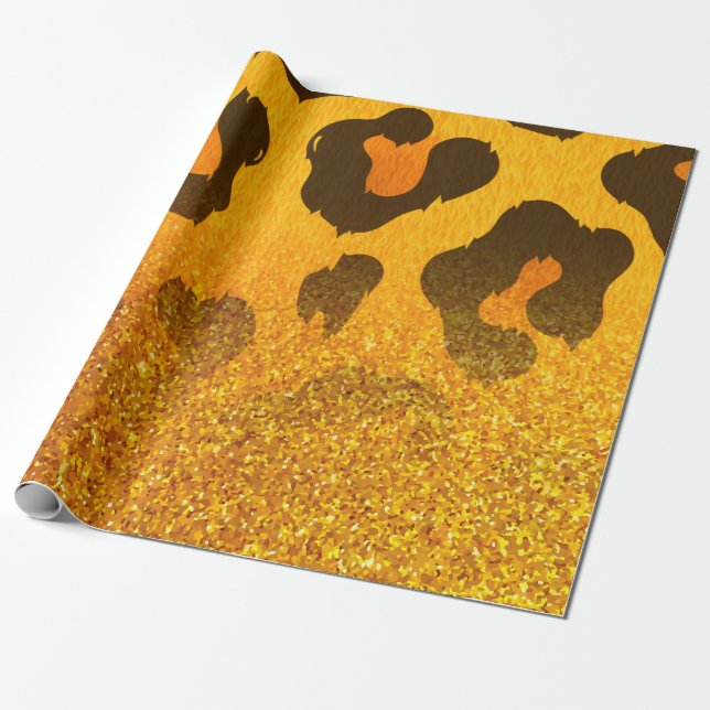 Golden Glitter Leopard Skriv ut Presentpapper (Utrullad)
