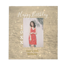 Golden glitter lycklig 15-årsfoto namn anteckningsblock