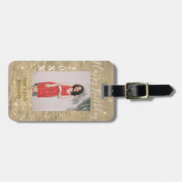 Golden glitter lycklig 15-årsfoto namn bagagebricka