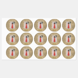 Golden glitter lycklig 15-årsfoto namn klistermärke