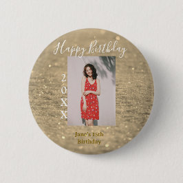 Golden glitter lycklig 15-årsfoto namn knapp