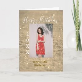 Golden glitter lycklig 15-årsfoto namn kort