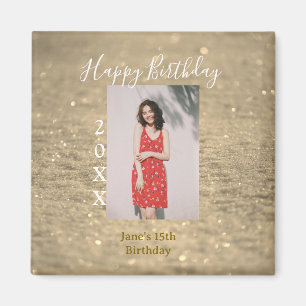 Golden glitter lycklig 15-årsfoto namn magnet