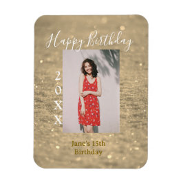 Golden glitter lycklig 15-årsfoto namn magnet