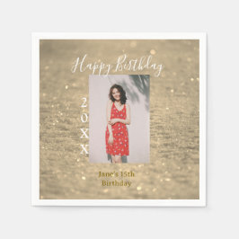 Golden glitter lycklig 15-årsfoto namn pappersservett