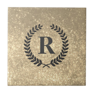 Golden Glitter med Monogram Kakelplatta