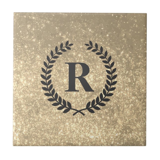 Golden Glitter med Monogram Kakelplatta (Framsidan)