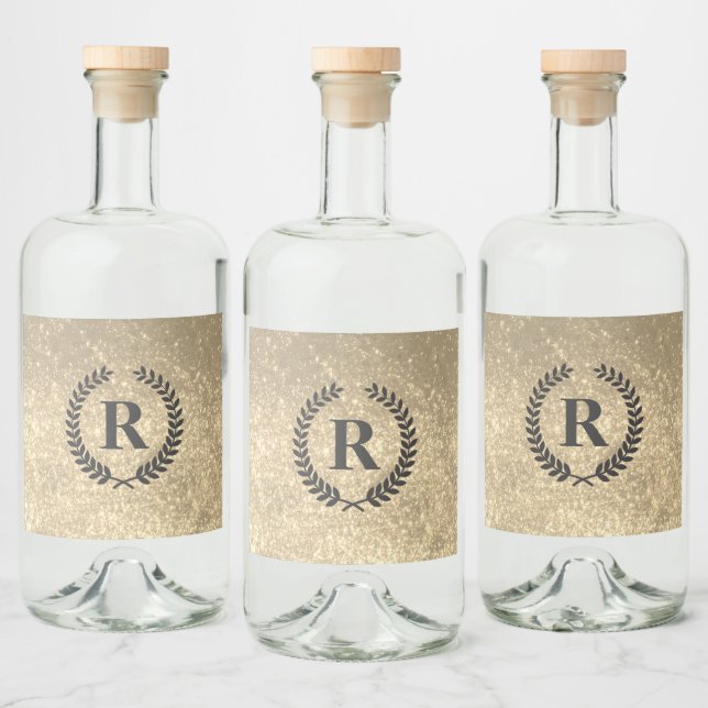 Golden Glitter med Monogram Spritflaskor Etikett (Flaskor)