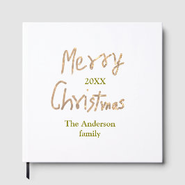 Golden glitter merry christmas add family name yea gästböcker