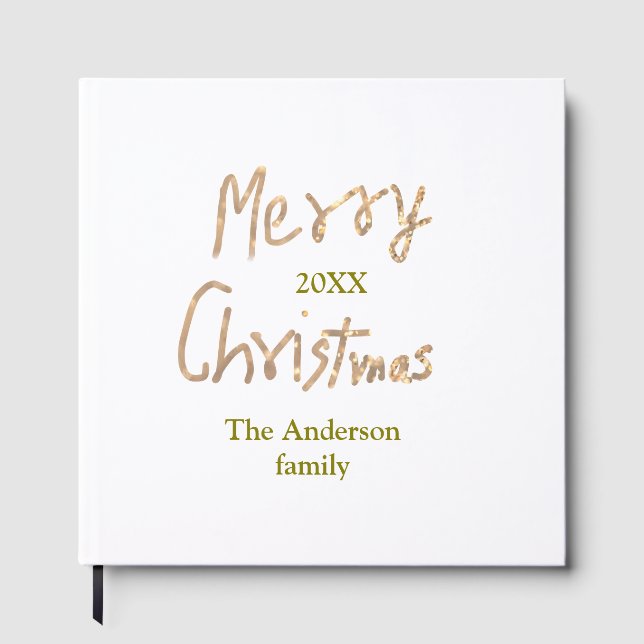 Golden glitter merry christmas add family name yea gästböcker (Framsida)
