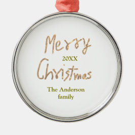 Golden glitter merry christmas add family name yea julgransprydnad metall