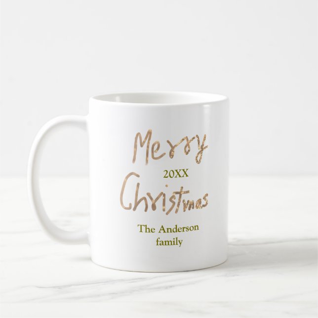 Golden glitter merry christmas add family name yea kaffemugg (Vänster)