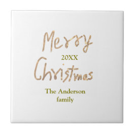 Golden glitter merry christmas add family name yea kakelplatta