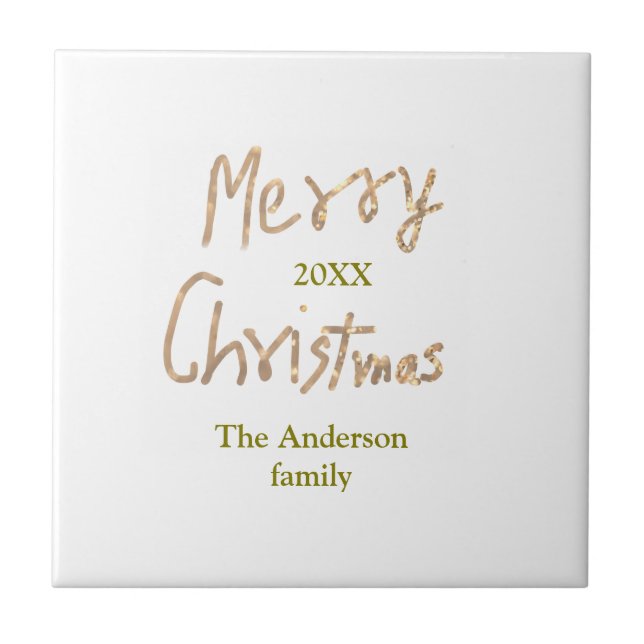 Golden glitter merry christmas add family name yea kakelplatta (Framsidan)
