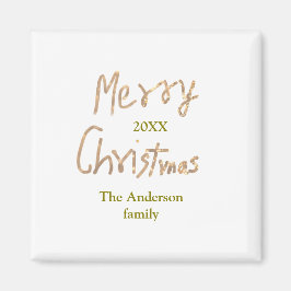 Golden glitter merry christmas add family name yea magnet