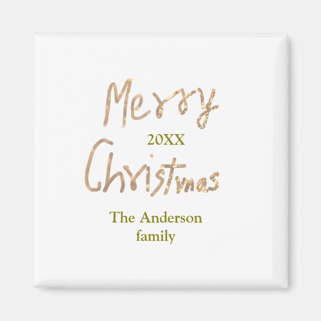 Golden glitter merry christmas add family name yea magnet (Framsidan)