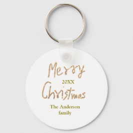 Golden glitter merry christmas add family name yea nyckelring