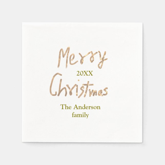 Golden glitter merry christmas add family name yea pappersservett (Framsidan)