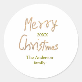 Golden glitter merry christmas add family name yea runt klistermärke