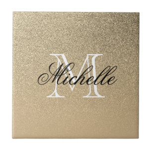 Golden Glitter Monogram Kakelplatta