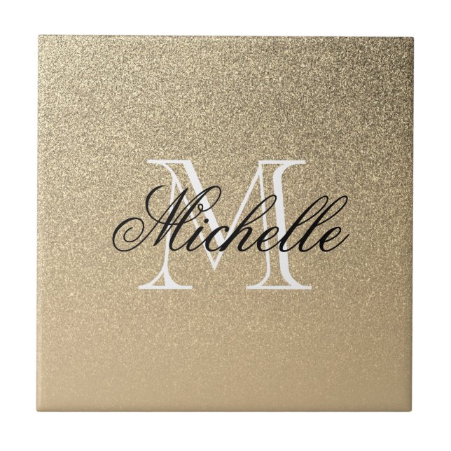 Golden Glitter Monogram Kakelplatta (Framsidan)