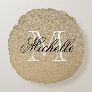 Golden Glitter Monogram Rund Kudde