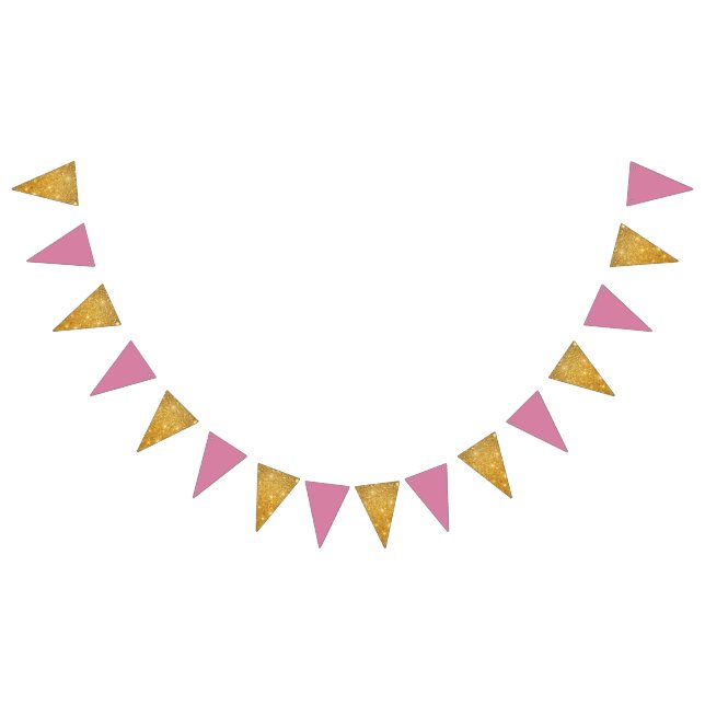 Golden Glitter och Rosa Birthday Vimplar (Alla)