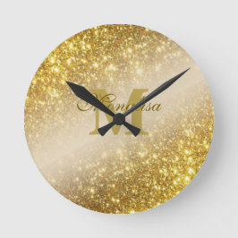Golden glitter personlig rund klocka