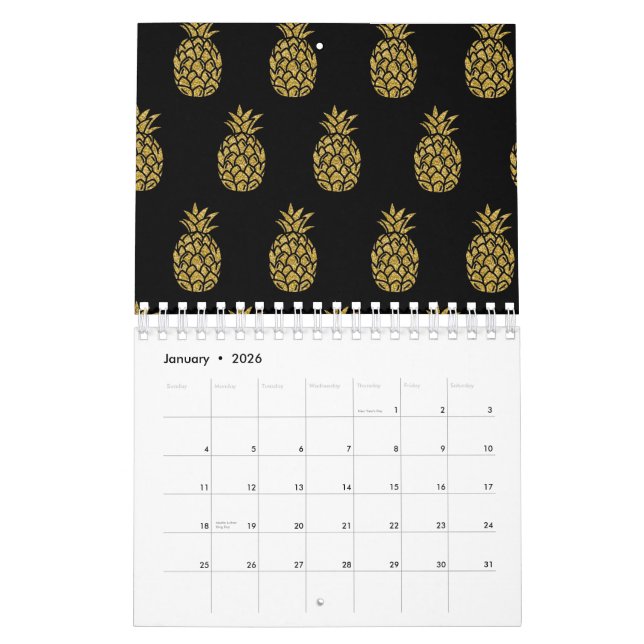Golden Glitter Pineapple Tropical Fruit Älskare Kalender (Jan 2026)