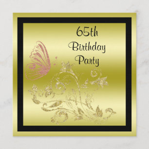 Golden Glitter & Sparkly Butterfly 65e födelsedag Inbjudningar