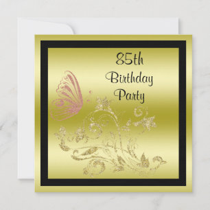 Golden Glitter & Sparkly Butterfly 85:e födelsedag Inbjudningar