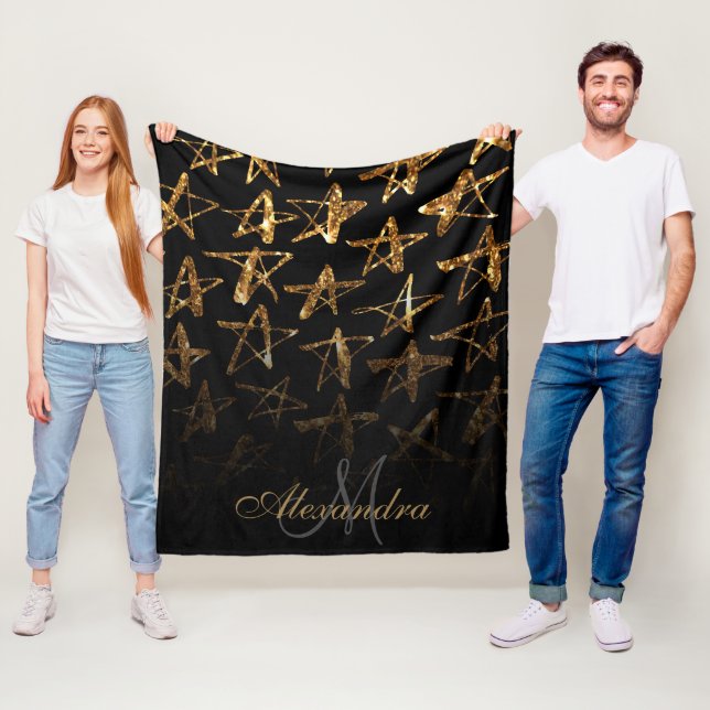 Golden Glitter Stars Fleecefilt (På plats)
