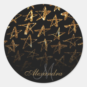 Golden Glitter Stars Runt Klistermärke