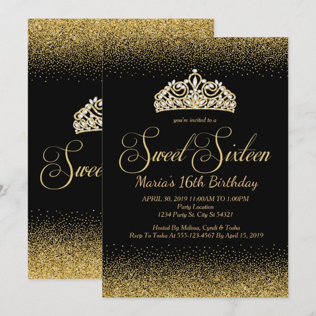 Golden Glitter, Sverige 16 inbjudningar (Fram/baksida)